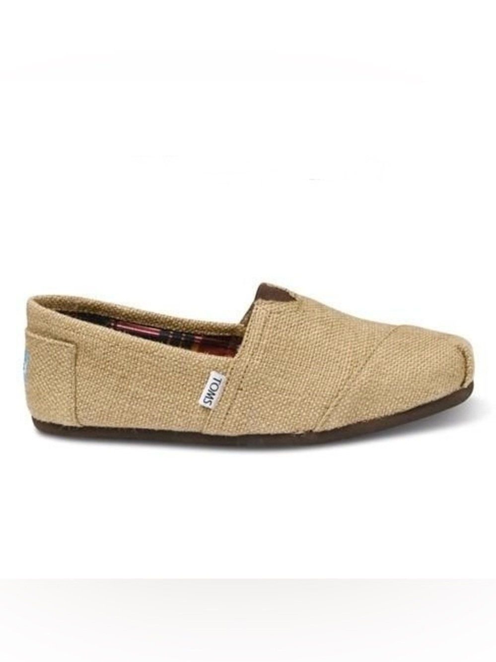 TOMS Natural Burlap Slip-On Flats with Dark Brown Accent